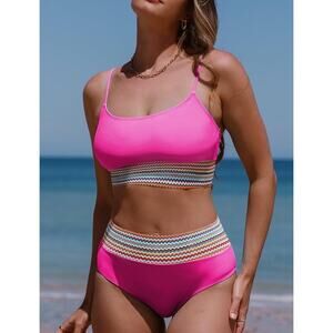 Herseas Womens XL High Waisted Bikini Tummy Control Swimsuit Hot Pink NWT